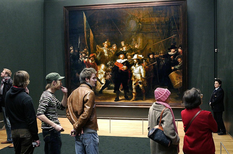 Visitors look at Dutch artist Rembrandt